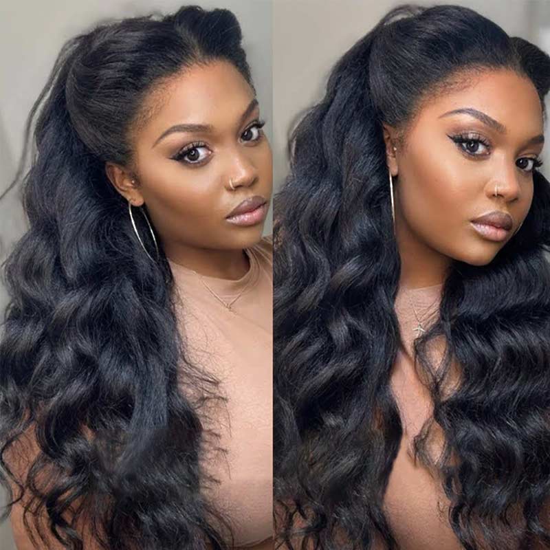 glueless wigs with curly edge and body wave for a voluminous, textured look