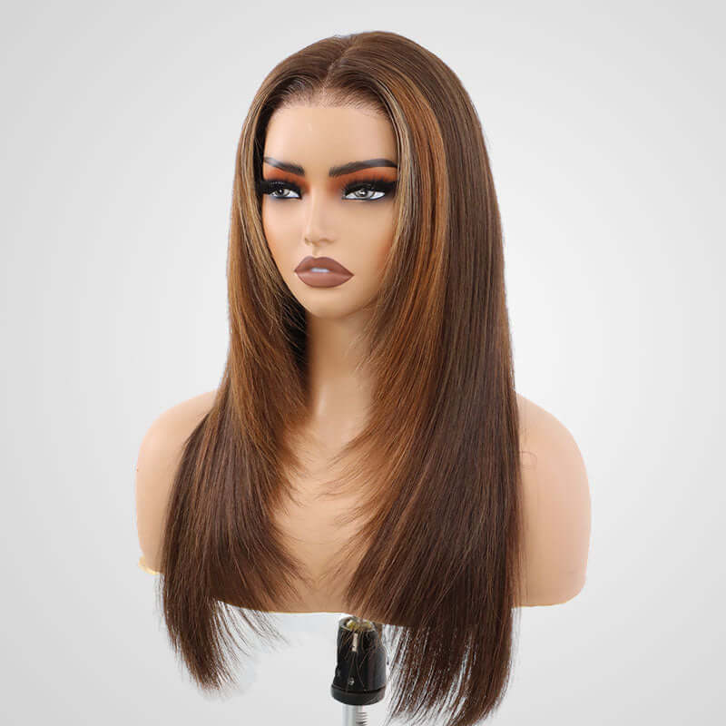glueless lace wigs with subtle caramel blonde tones for daily wear