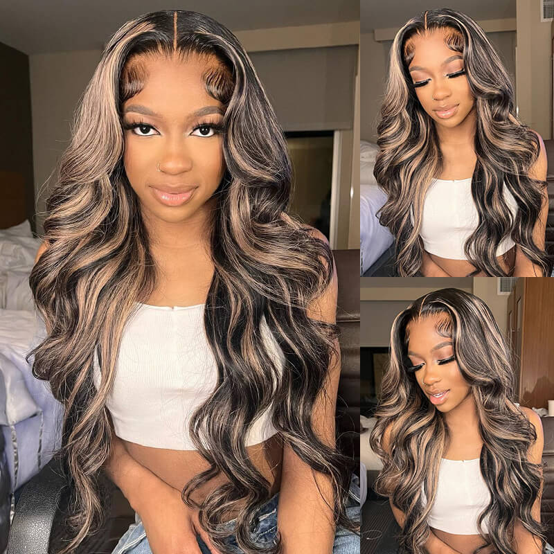 qvr balayage highlights colored human hair wig 13*4/4*6 hd lace wig body wave/straight wear and go glueless wigs