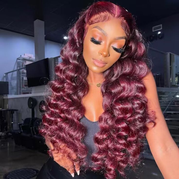 qvr wigs 99j burgundy loose deep wave lace wig