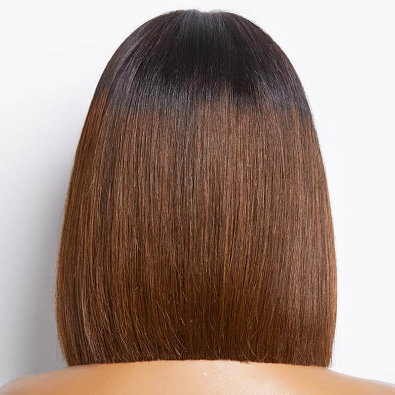 glueless human hair bob wigs with ombre highlights, silky straight bob wigs