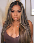 balayage highlights colored human hair straight wear and go glueless wigs 13*4/4*6 hd lace wig