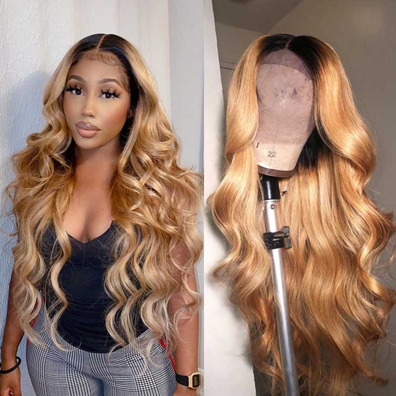qvr brown ombred glueless wear and go wig straight/body wave texture 4x6 hd lace human hair wigs