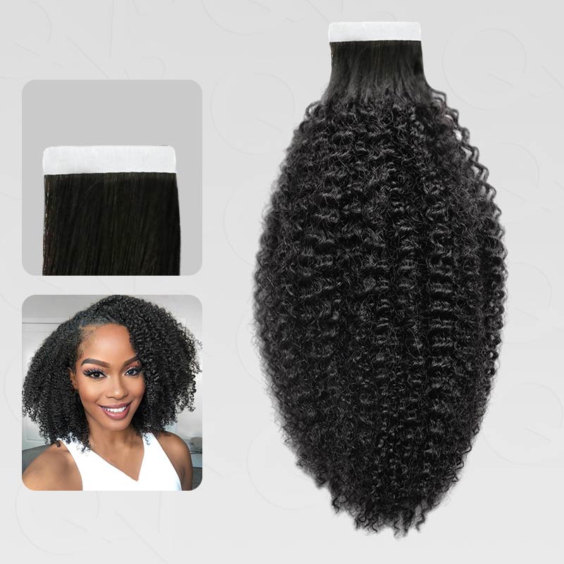 qvr seamless afro kinky curly tape in hair extensions natural black human hair