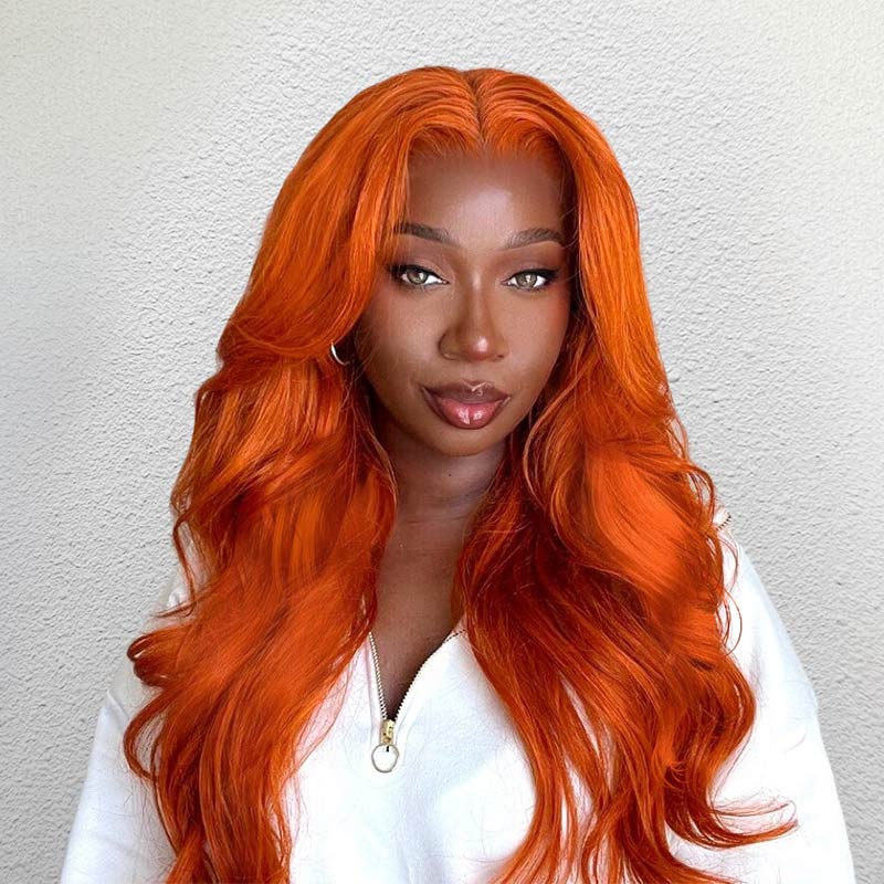 qvr wigs brazilian virgin hair ginger orange body wave 4x4 lace closure