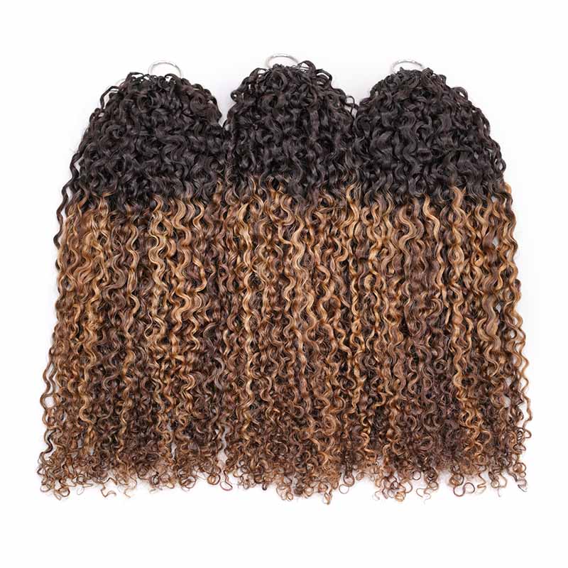 QVR Honey Caramel Mixed Highlights Feather Crochet Human Hair Tight Curly Miracle Knots Crochet Weave Hair Extensions