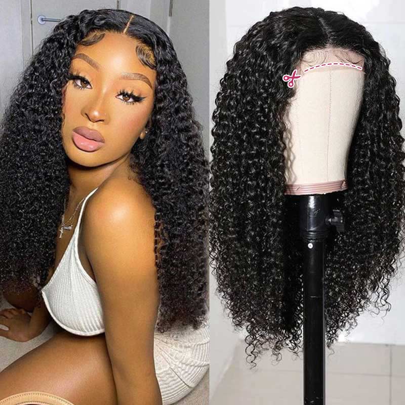 glueless pre-cut 13x4 HD lace frontal kinky curly human hair wear and go wigs