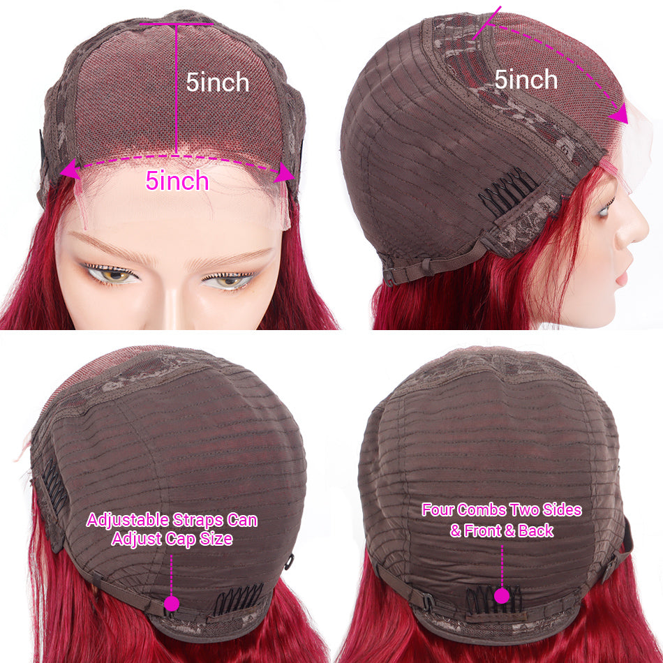 QVR 5x5/13X4 Lace Frontal 99J Burgundy Red Wig Body Wave Human Hair Wigs Affordable Price