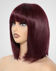 Machine-made bob wig for Black women, straight human hair, rich 99J color