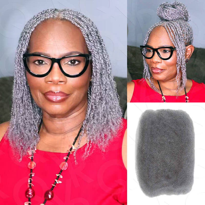 QVR Brazilian Grey Color Remy Hair Afro kinky Bulk Human Hair For Braiding Dreadlock Hair