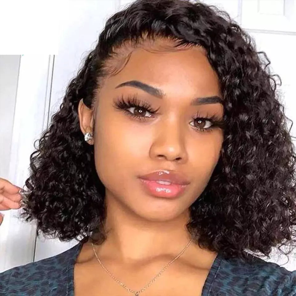 bouncy and voluminous short bob wigs, Brazilian human hair jerry curly lace front bob wigs for Black women