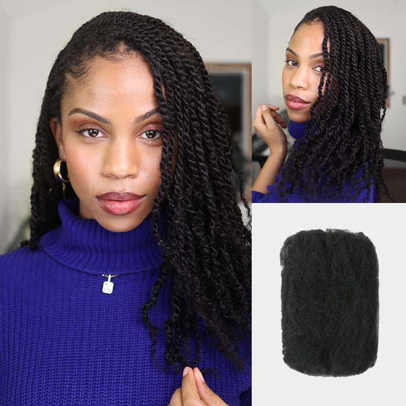 QVR Black Color Afro kinky Bulk Human Hair 100%Human Hair Extensions – QVR  Hair