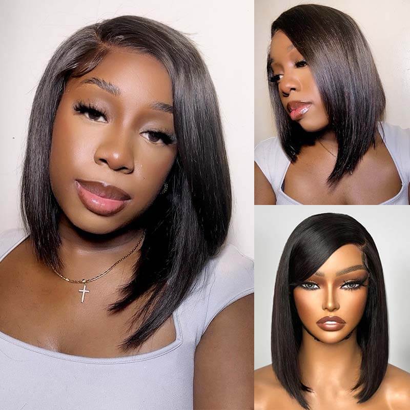 glueless deep left part bob wigs with flowing side bangs