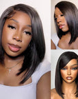 glueless deep left part bob wigs with flowing side bangs