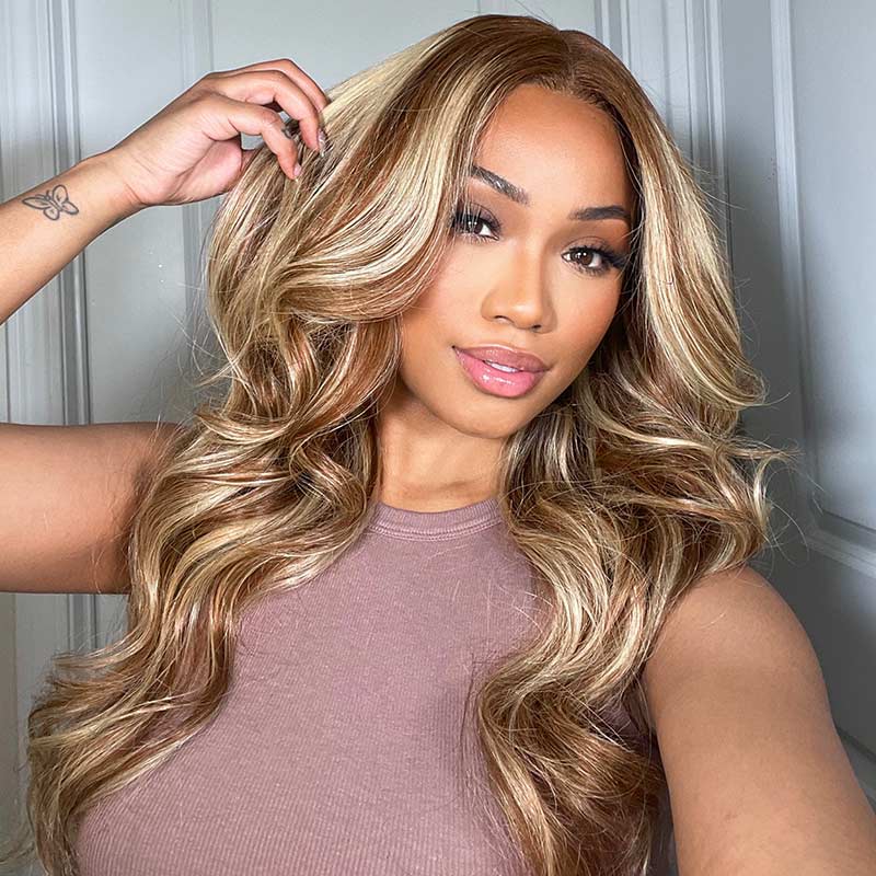 natural-looking brown and blonde human hair wear and go wigs