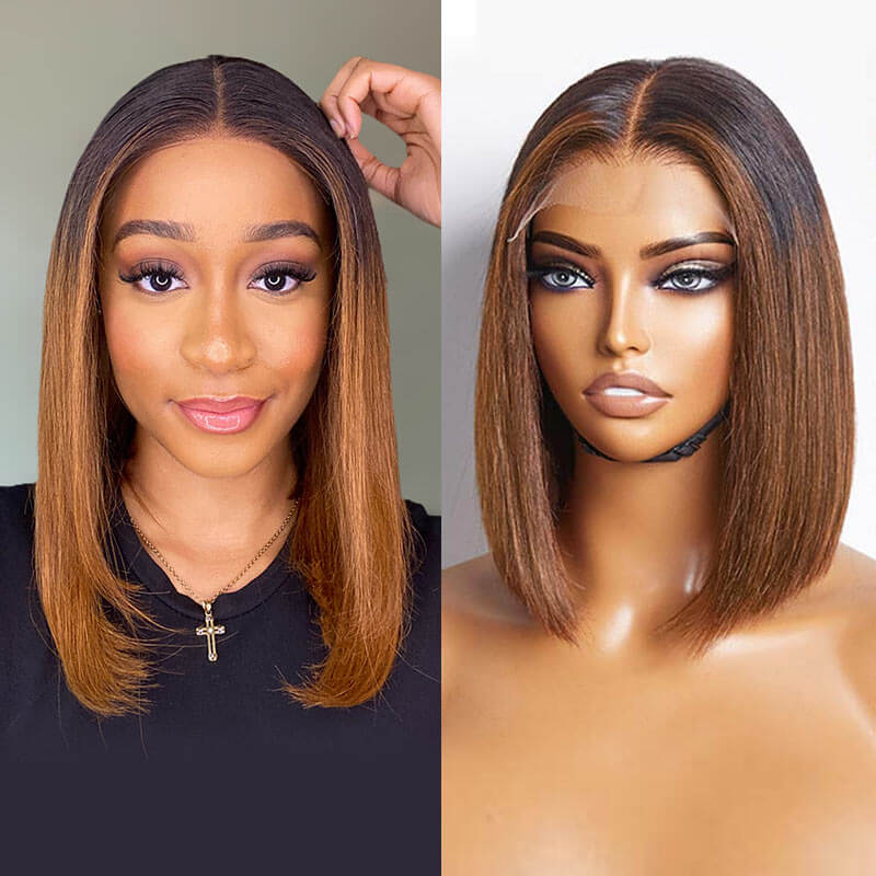 qvr wigs straight ombre brown blunt cut bob for black women