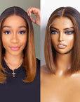 qvr wigs straight ombre brown blunt cut bob for black women