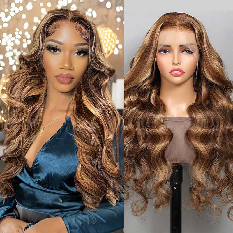 qvr wigs p4/27 body wave 13x4 lace frontal honey blonde highlights