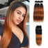qvr t1b/30 ombred brown brazilian straight human hair bundles with 4x4 lace closure
