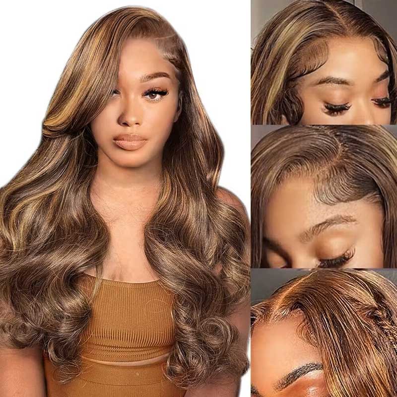 human hair lace wigs p4/27 body wave honey blonde highlights for black women