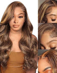 human hair lace wigs p4/27 body wave honey blonde highlights for black women