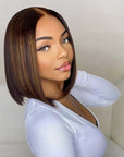modern and smooth brown highlights bob wig for a sleek look
