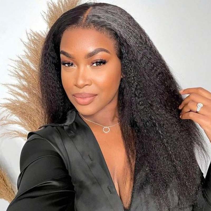 glueless human hair wigs with kinky straight texture for bold style