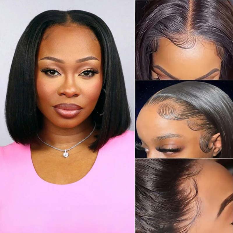 sleek straight short bob wigs human hair for black women
