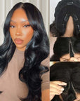 qvr gluess v part wig human hair wigs body wave texture no leave out