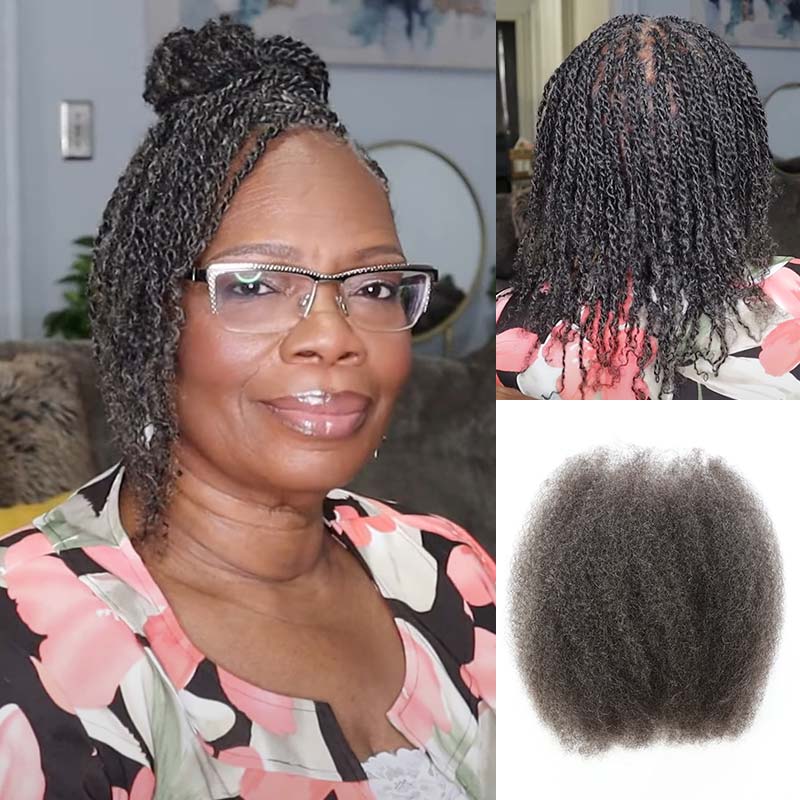 QVR Brazilian Salt Pepper Color Afro Kinky Bulk Human Hair For Braiding Dreadlock Hair