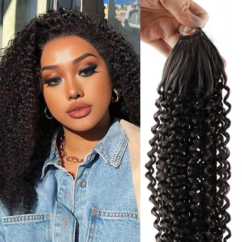 QVR Kinky Curly Crochet Hair Natural Black Machine Made Feather Human Hair Extension