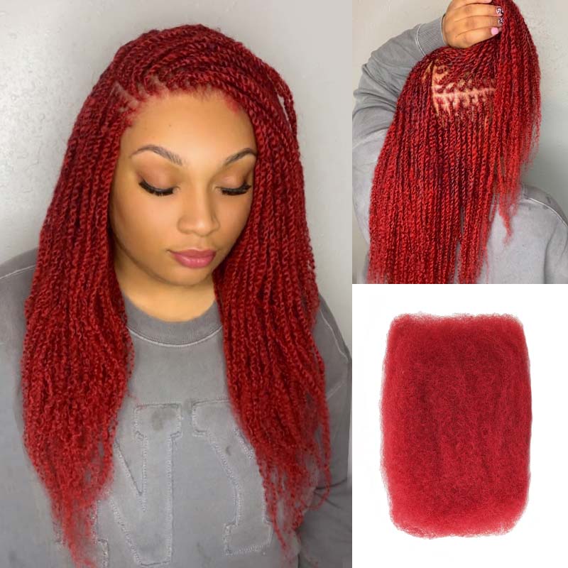 QVR Upgrade Red Color Afro kinky Bulk Hair Extensions For Braiding Dreadlock Human Hair