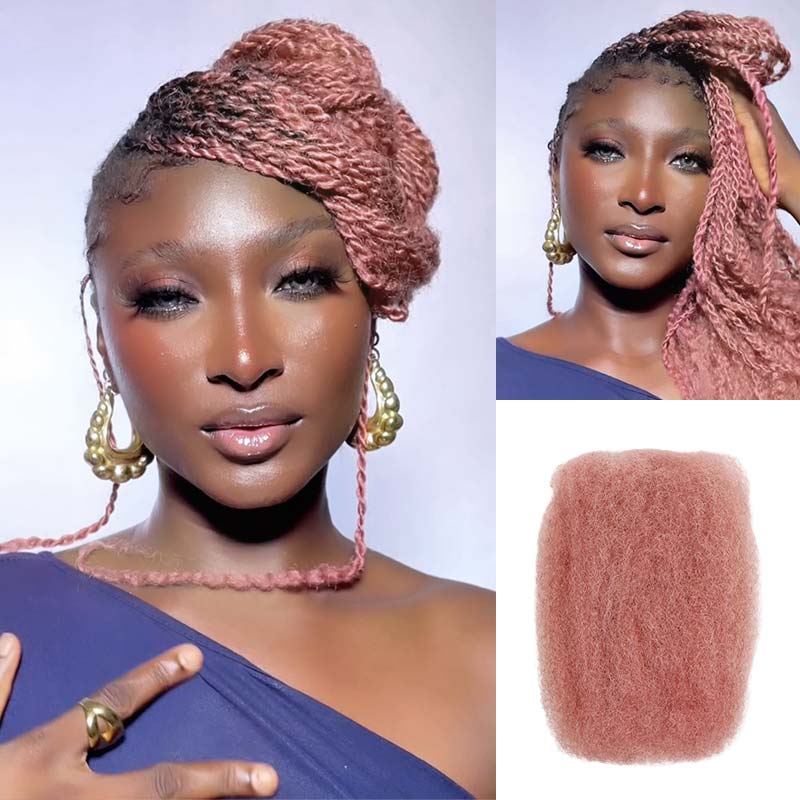 QVR Pink Color Afro Kinky Bulk 100% Human Hair