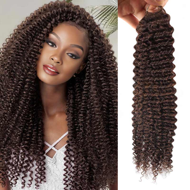 QVR Dark Brown #4 Crochet Hair Kinky Curly Machine Made Feather Human Hair Extension