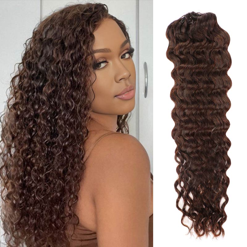 qvr dark brown machine made water wave crochet human hair extensions 