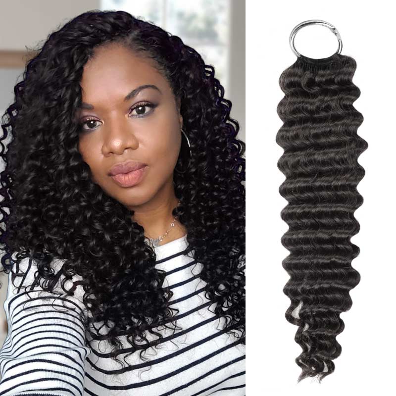 QVR Natural Black Deep Wave Crochet Hair Machine Made Human Hair Extension