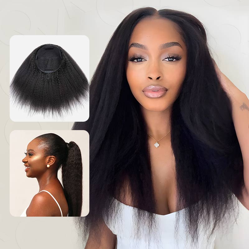 QVR Glueless Half Wig 3 In 1 Kinky Straight Human Hair Protective Hairstyle