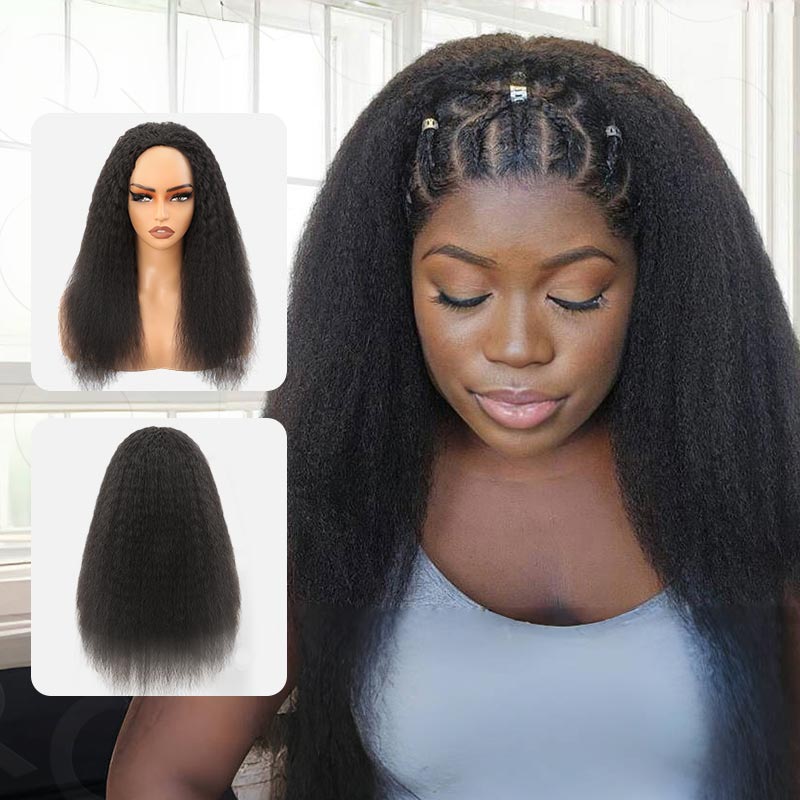 QVR Glueless Half Wig 3 In 1 Kinky Straight Human Hair Protective Hairstyle