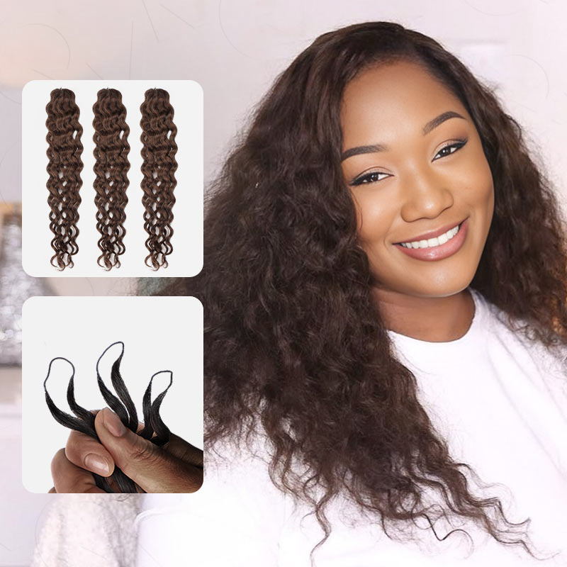 qvr dark brown medium-length human hair soft crochet hair extensions