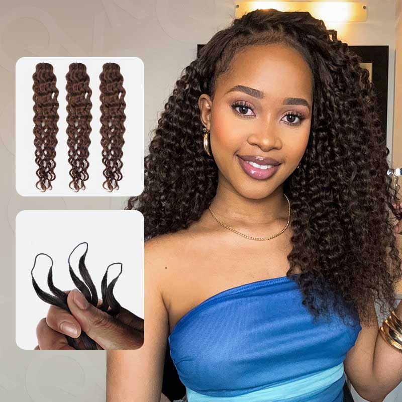 QVR Dark Brown #4 Water Wave Soft Crochet Braids Human Hair Extensions