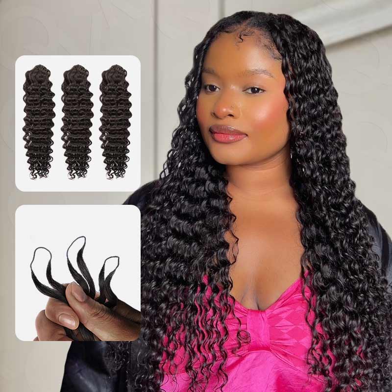 QVR 3 Packs Soft Kinky Curly Feather Crochet Braid Natural Black Wavy Human Hair Extensions