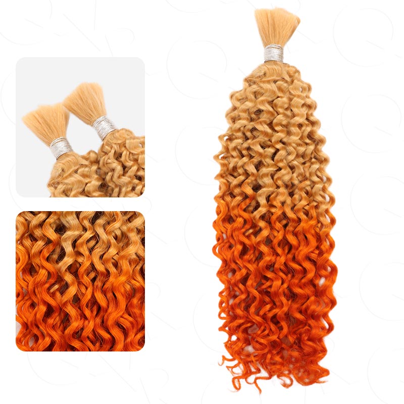 qvr ombre t1001/orange color water wave bulk human hair extensions for boho braiding