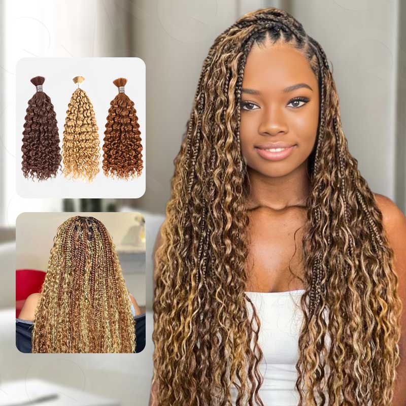 QVR Multi-Color Water Wave Bulk Hair Extensions for Boho Knotless Braiding