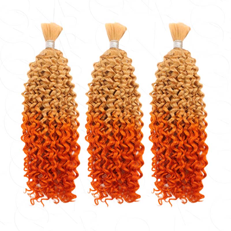 QVR Ombre #T1001/ORANGE Water Wave Bulk Hair Extensions for Boho Knotless Braiding