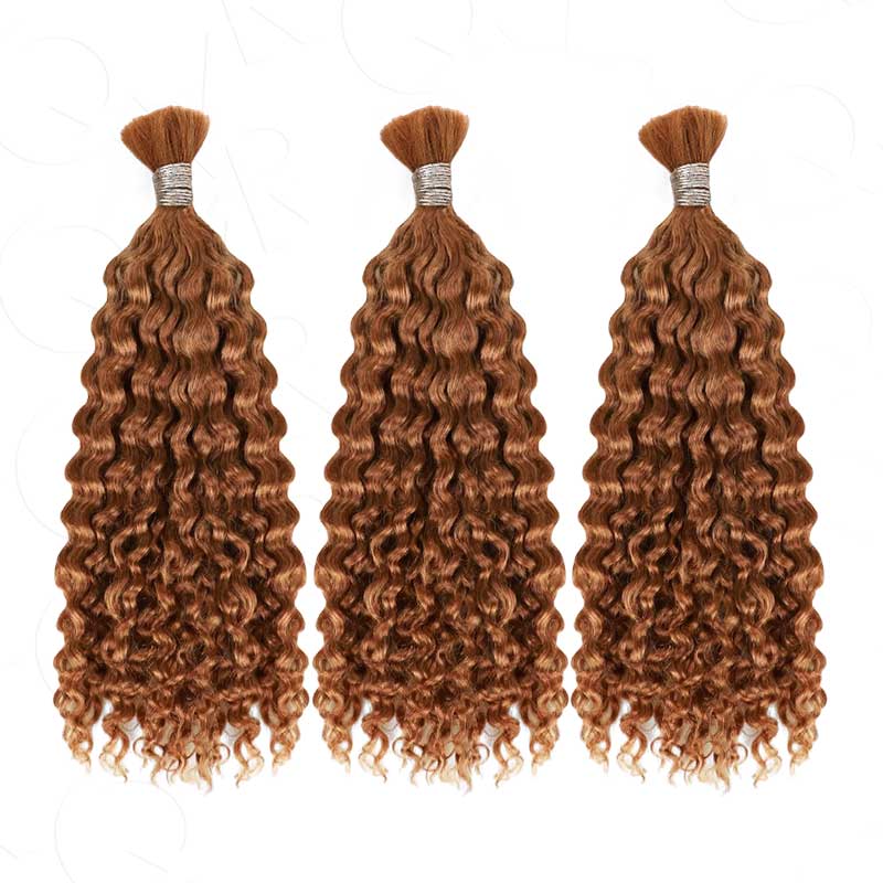 QVR Auburn Brown #30 Water Wave Bulk Hair Extensions for Boho Knotless Braiding