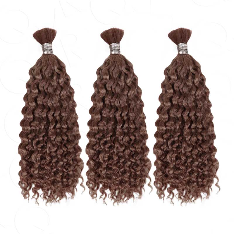 QVR Dark Brown #4 Water Wave Bulk Hair Extensions for Boho Knotless Braiding