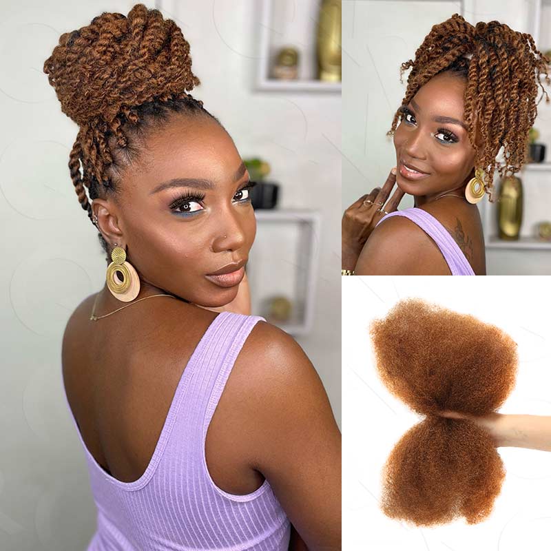 QVR Affordable Afro Kinky Bulk Human Hair Auburn Color For Braiding DreadLock