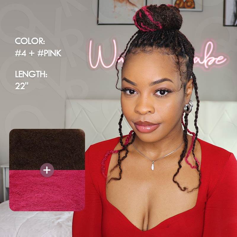 dark brown and pink packs of afro kinky bulk human hair extensions