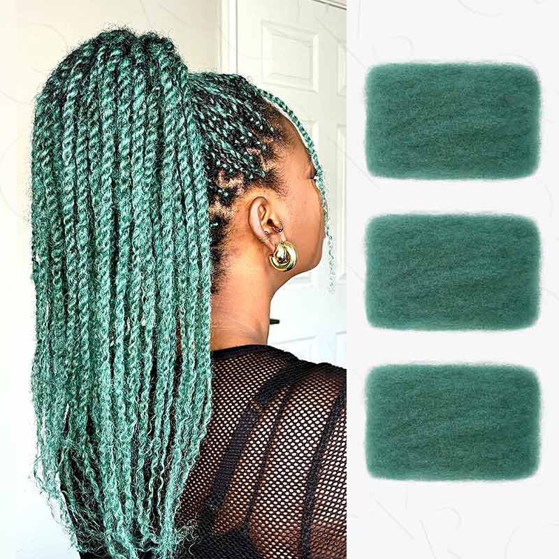 QVR Green Color Afro kinky Bulk Hair Extensions For Braiding Dreadlock Human Hair