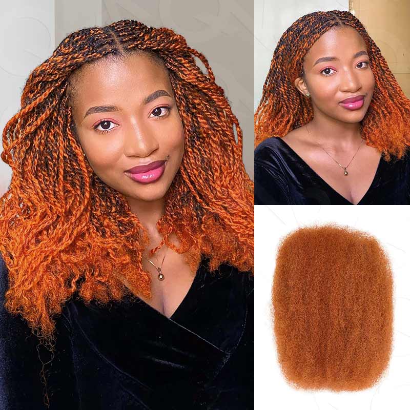 QVR Ginger Orange Afro kinky Bulk Hair Extensions For Braiding Dreadlock Human Hair